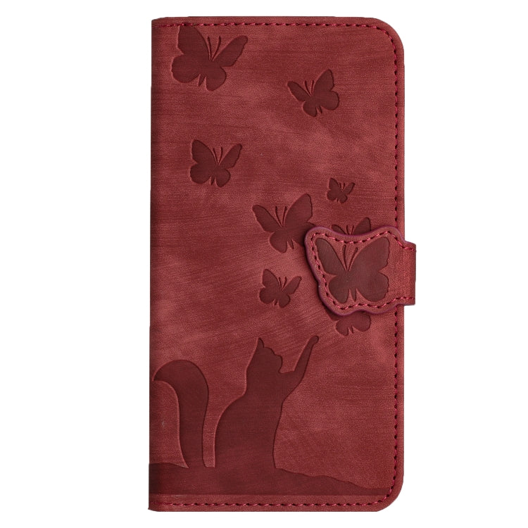 For Samsung Galaxy S25 5G Butterfly Cat Embossing Flip Leather Phone Case(Red) - Galaxy S25 5G Cases by PMC Jewellery | Online Shopping South Africa | PMC Jewellery | Buy Now Pay Later Mobicred