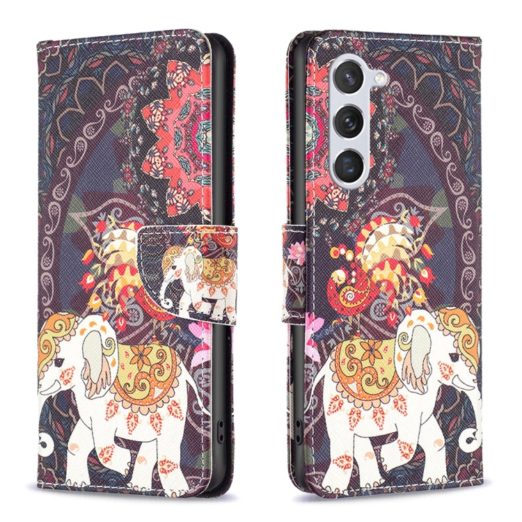 For Samsung Galaxy S25 5G Colored Drawing Pattern Leather Phone Case(Flowers Elephant) - Galaxy S25 5G Cases by PMC Jewellery | Online Shopping South Africa | PMC Jewellery | Buy Now Pay Later Mobicred