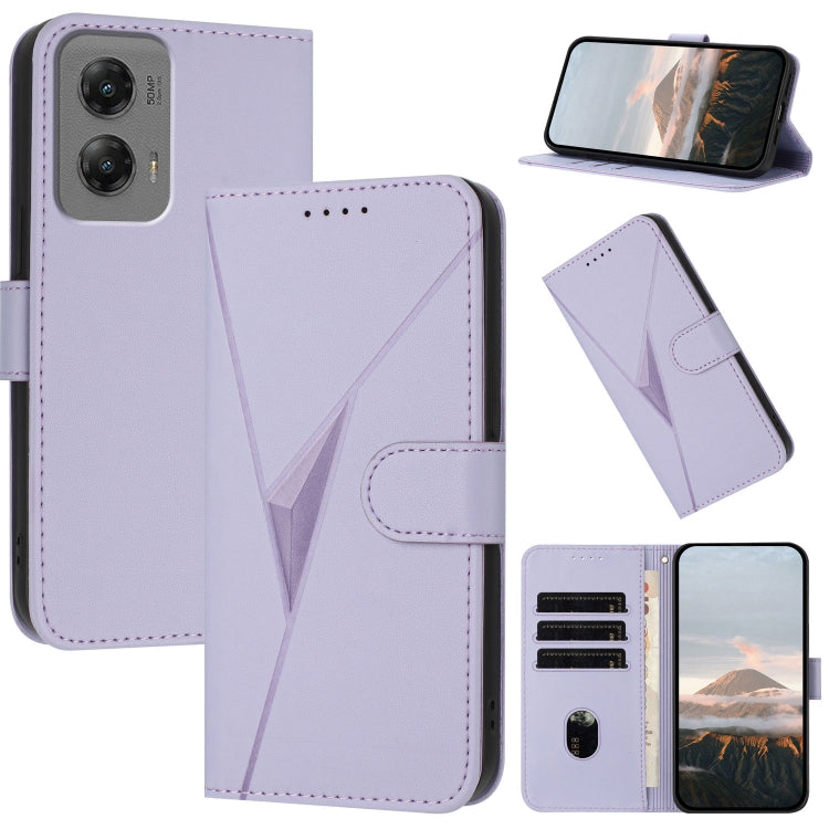 For Motorola Moto G Stylus 2024 Triangle Pattern Buckle Clasp Leather Phone Case(Light Purple) - Motorola Cases by PMC Jewellery | Online Shopping South Africa | PMC Jewellery | Buy Now Pay Later Mobicred