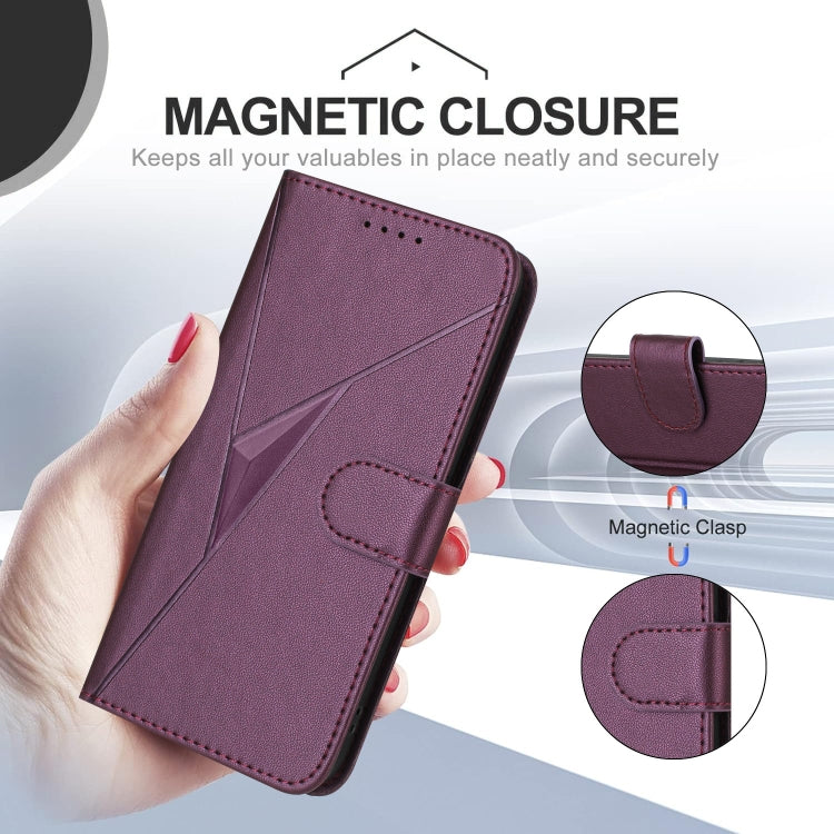 For Motorola Moto G 5G 2024 Triangle Pattern Buckle Clasp Leather Phone Case(Dark Purple) - Motorola Cases by PMC Jewellery | Online Shopping South Africa | PMC Jewellery | Buy Now Pay Later Mobicred