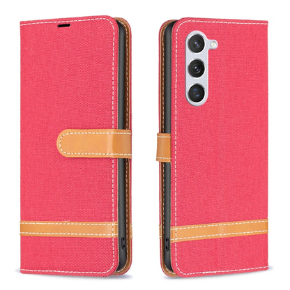 For Samsung Galaxy S25 5G Color Block Denim Texture Leather Phone Case(Red) - Galaxy S25 5G Cases by PMC Jewellery | Online Shopping South Africa | PMC Jewellery | Buy Now Pay Later Mobicred