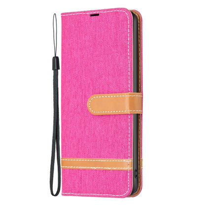 For Samsung Galaxy S25 5G Color Block Denim Texture Leather Phone Case(Rose Red) - Galaxy S25 5G Cases by PMC Jewellery | Online Shopping South Africa | PMC Jewellery | Buy Now Pay Later Mobicred