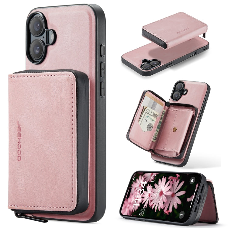 For iPhone 16 Plus JEEHOOD J02 Magnetic Zipper Horizontal Flip Leather Phone Case(Pink) - iPhone 16 Plus Cases by JEEHOOD | Online Shopping South Africa | PMC Jewellery | Buy Now Pay Later Mobicred