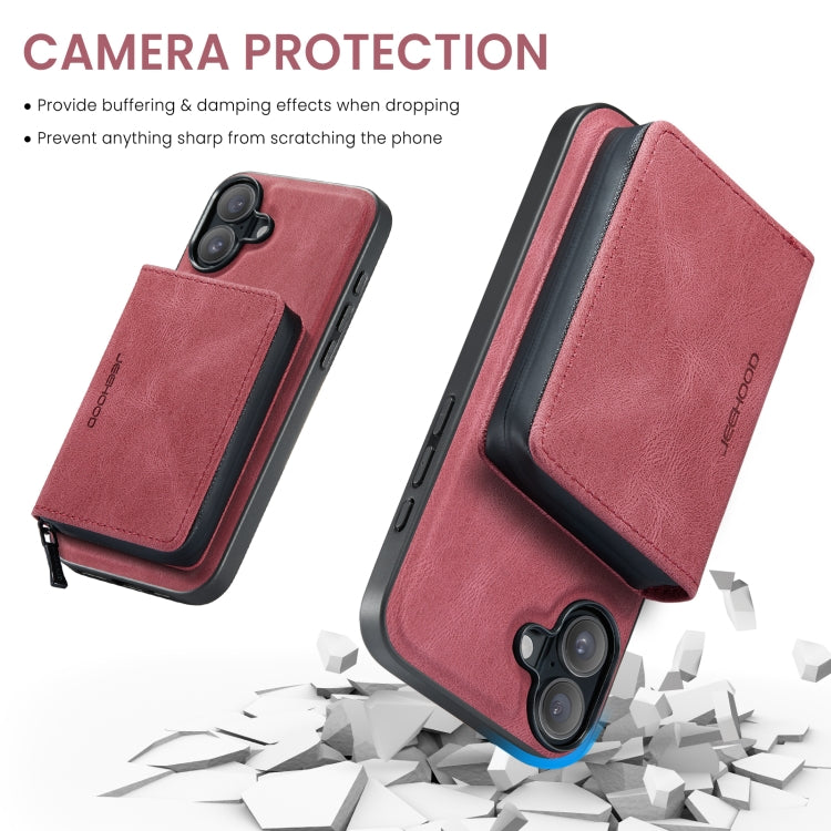 For iPhone 16 JEEHOOD J02 Magnetic Zipper Horizontal Flip Leather Phone Case(Red) - iPhone 16 Cases by JEEHOOD | Online Shopping South Africa | PMC Jewellery | Buy Now Pay Later Mobicred