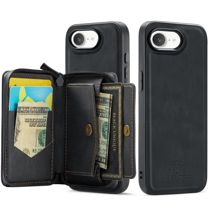 For iPhone 16e JEEHOOD J02 Magnetic Zipper Horizontal Flip Leather Phone Case(Black) - free shipping - PMc TechLife - Order now!
