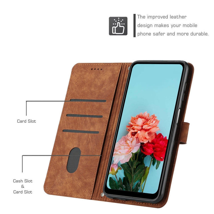 For Samsung Galaxy S25 Ultra 5G Skin Feel Stripe Pattern Leather Phone Case with Long Lanyard(Brown) - Galaxy S25 Ultra 5G Cases by PMC Jewellery | Online Shopping South Africa | PMC Jewellery | Buy Now Pay Later Mobicred