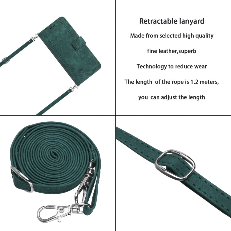 For Samsung Galaxy S25 Ultra 5G Skin Feel Stripe Pattern Leather Phone Case with Long Lanyard(Green) - Galaxy S25 Ultra 5G Cases by PMC Jewellery | Online Shopping South Africa | PMC Jewellery | Buy Now Pay Later Mobicred