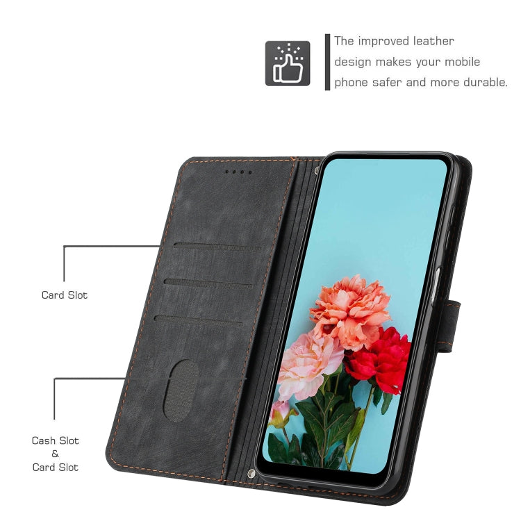 For Samsung Galaxy S25 Ultra 5G Skin Feel Stripe Pattern Leather Phone Case with Long Lanyard(Black) - Galaxy S25 Ultra 5G Cases by PMC Jewellery | Online Shopping South Africa | PMC Jewellery | Buy Now Pay Later Mobicred