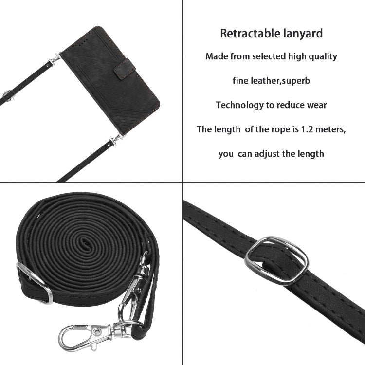 For Samsung Galaxy S25 Ultra 5G Skin Feel Stripe Pattern Leather Phone Case with Long Lanyard(Black) - Galaxy S25 Ultra 5G Cases by PMC Jewellery | Online Shopping South Africa | PMC Jewellery | Buy Now Pay Later Mobicred