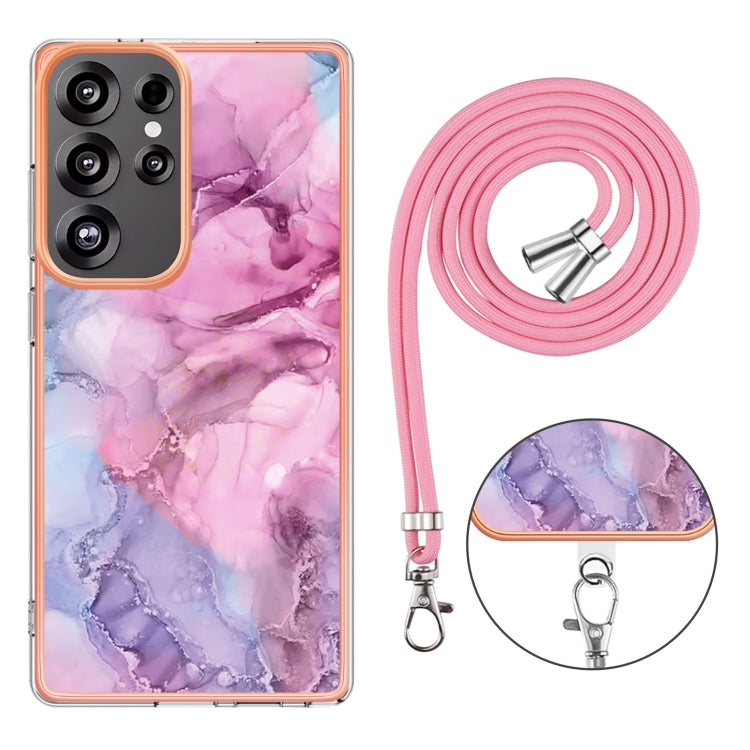 For Samsung Galaxy S25 Ultra 5G Electroplating Marble Dual-side IMD Phone Case with Lanyard(Pink 013) - Galaxy S25 Ultra 5G Cases by PMC Jewellery | Online Shopping South Africa | PMC Jewellery | Buy Now Pay Later Mobicred