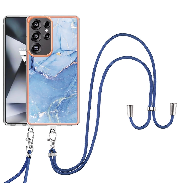 For Samsung Galaxy S25 Ultra 5G Electroplating Marble Dual-side IMD Phone Case with Lanyard(Blue 018) - Galaxy S25 Ultra 5G Cases by PMC Jewellery | Online Shopping South Africa | PMC Jewellery | Buy Now Pay Later Mobicred