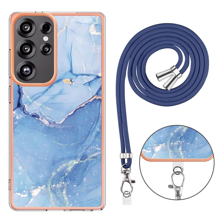 For Samsung Galaxy S25 Ultra 5G Electroplating Marble Dual-side IMD Phone Case with Lanyard(Blue 018) - Galaxy S25 Ultra 5G Cases by PMC Jewellery | Online Shopping South Africa | PMC Jewellery | Buy Now Pay Later Mobicred