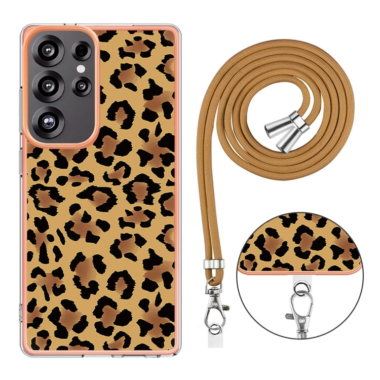 For Samsung Galaxy S25 Ultra 5G Electroplating Dual-side IMD Phone Case with Lanyard(Leopard Print) - Galaxy S25 Ultra 5G Cases by PMC TechLife | Online Shopping South Africa | PMC TechLife | Buy Now Pay Later Mobicred