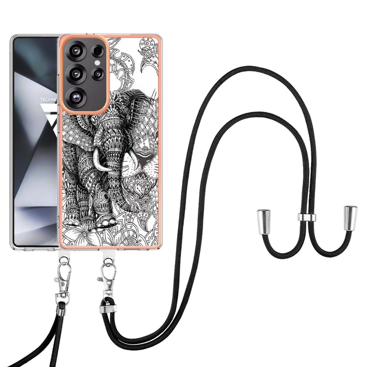 For Samsung Galaxy S25 Ultra 5G Electroplating Dual-side IMD Phone Case with Lanyard(Totem Elephant) - Galaxy S25 Ultra 5G Cases by PMC TechLife | Online Shopping South Africa | PMC TechLife | Buy Now Pay Later Mobicred
