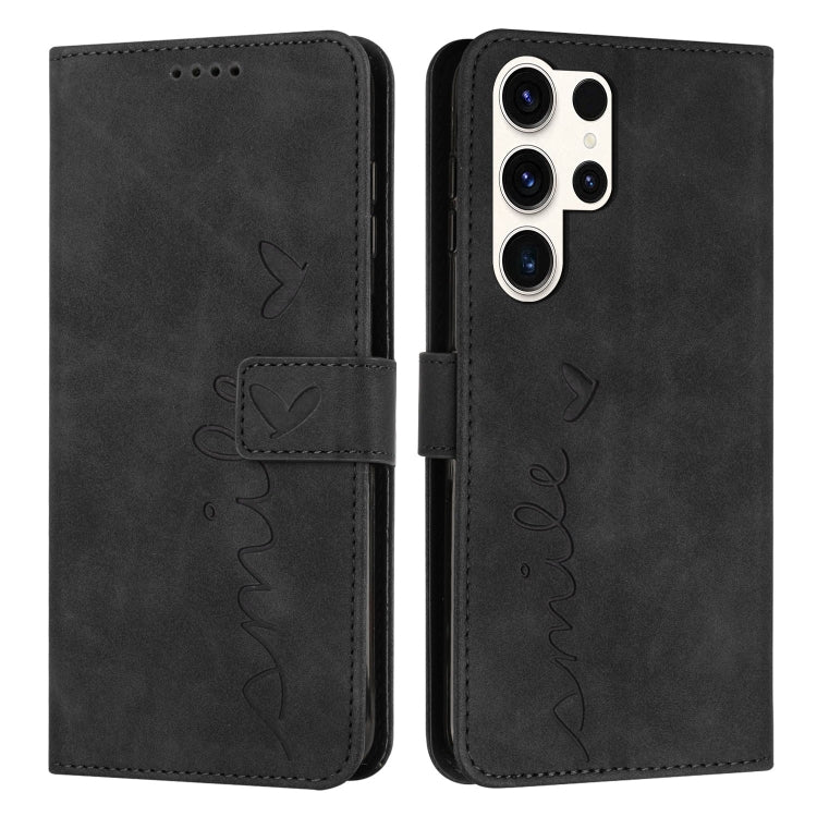 For Samsung Galaxy S25 Ultra 5G Skin Feel Heart Embossed Leather Phone Case with Long Lanyard(Black) - Galaxy S25 Ultra 5G Cases by PMC TechLife | Online Shopping South Africa | PMC TechLife | Buy Now Pay Later Mobicred
