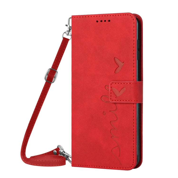For Samsung Galaxy S25 Ultra 5G Skin Feel Heart Embossed Leather Phone Case with Long Lanyard(Red) - Galaxy S25 Ultra 5G Cases by PMC TechLife | Online Shopping South Africa | PMC TechLife | Buy Now Pay Later Mobicred