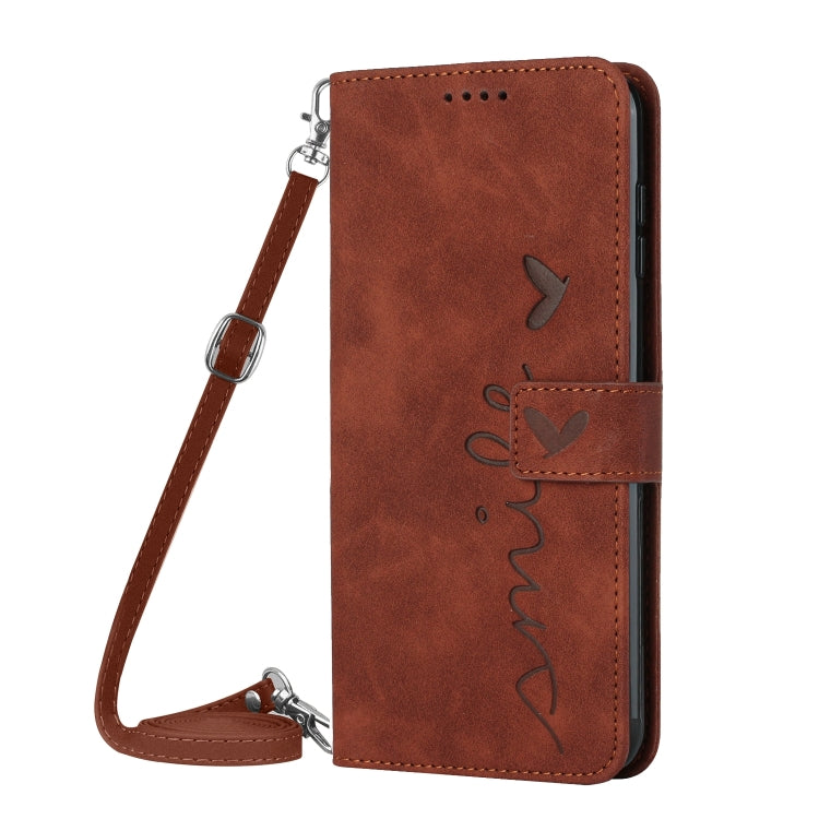 For Samsung Galaxy S25 Ultra 5G Skin Feel Heart Embossed Leather Phone Case with Long Lanyard(Brown) - Galaxy S25 Ultra 5G Cases by PMC TechLife | Online Shopping South Africa | PMC TechLife | Buy Now Pay Later Mobicred