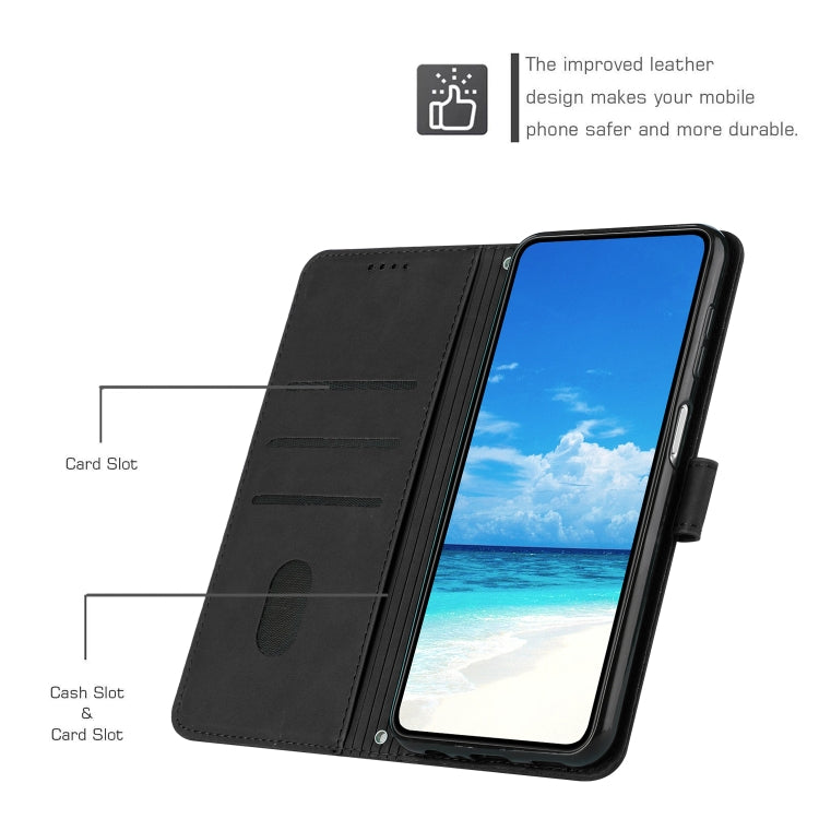 For Samsung Galaxy S25 / S24 5G Skin Feel Heart Embossed Leather Phone Case with Long Lanyard(Black) - Galaxy S25 5G Cases by PMC TechLife | Online Shopping South Africa | PMC TechLife | Buy Now Pay Later Mobicred