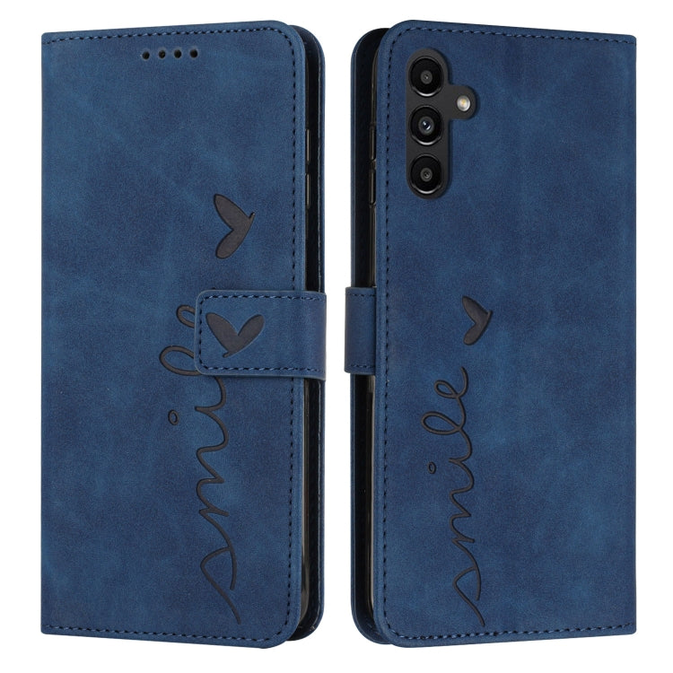For Samsung Galaxy S25 / S24 5G Skin Feel Heart Embossed Leather Phone Case with Long Lanyard(Blue) - Galaxy S25 5G Cases by PMC TechLife | Online Shopping South Africa | PMC TechLife | Buy Now Pay Later Mobicred
