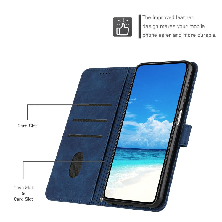 For Samsung Galaxy S25 / S24 5G Skin Feel Heart Embossed Leather Phone Case with Long Lanyard(Blue) - Galaxy S25 5G Cases by PMC TechLife | Online Shopping South Africa | PMC TechLife | Buy Now Pay Later Mobicred