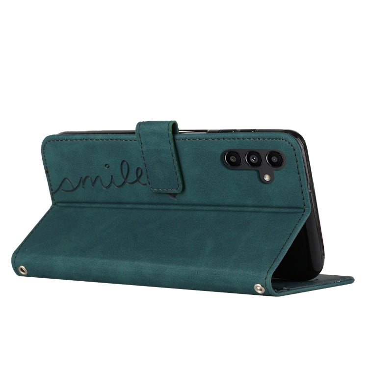 For Samsung Galaxy S25+ / S24+ 5G Skin Feel Heart Embossed Leather Phone Case with Long Lanyard(Green) - Galaxy S25+ 5G Cases by PMC TechLife | Online Shopping South Africa | PMC TechLife | Buy Now Pay Later Mobicred