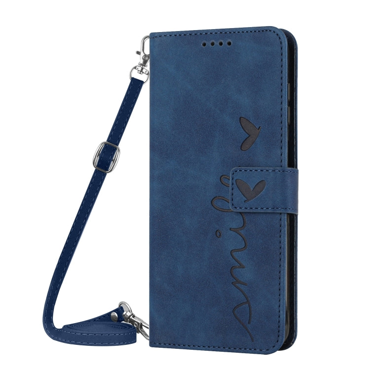 For Samsung Galaxy S25+ / S24+ 5G Skin Feel Heart Embossed Leather Phone Case with Long Lanyard(Blue) - Galaxy S25+ 5G Cases by PMC TechLife | Online Shopping South Africa | PMC TechLife | Buy Now Pay Later Mobicred