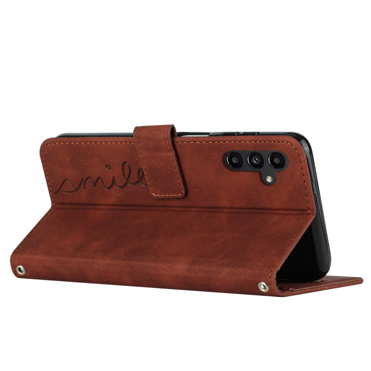 For Samsung Galaxy S25+ / S24+ 5G Skin Feel Heart Embossed Leather Phone Case with Long Lanyard(Brown) - free shipping - PMC Jewellery - Order now!