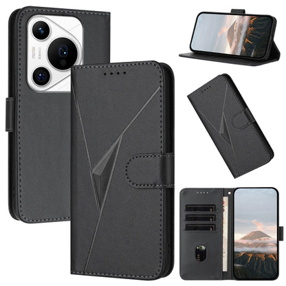 For Huawei Pura 70 Pro / Pura 70 Ultra Triangle Pattern Buckle Clasp Leather Phone Case(Black) - Huawei Cases by PMC Jewellery | Online Shopping South Africa | PMC Jewellery | Buy Now Pay Later Mobicred