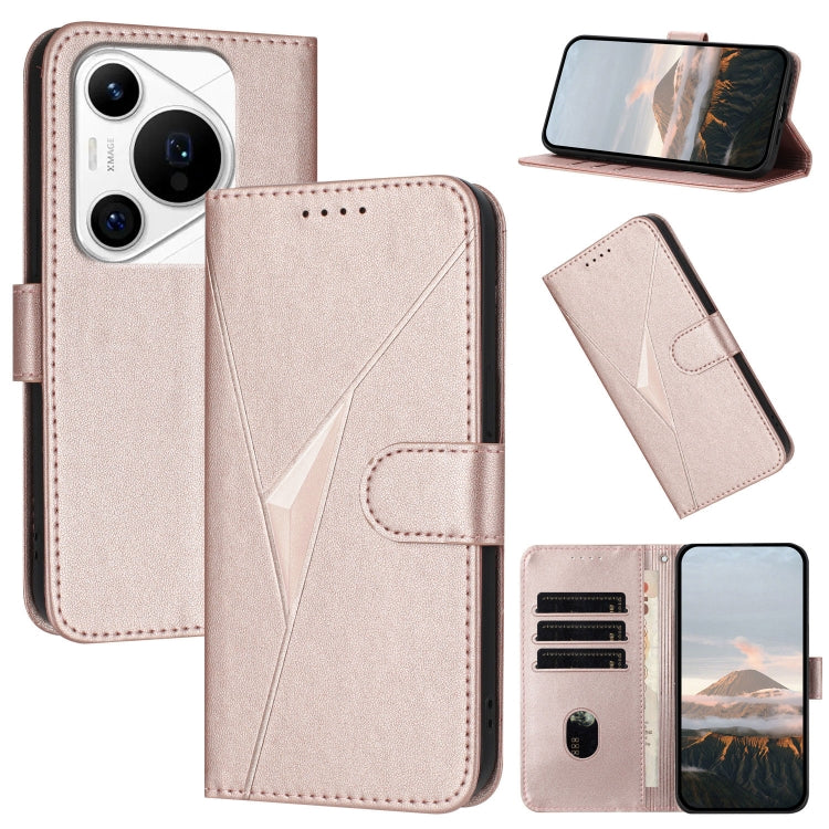 For Huawei Pura 70 Pro / Pura 70 Ultra Triangle Pattern Buckle Clasp Leather Phone Case(Rose Gold) - Huawei Cases by PMC Jewellery | Online Shopping South Africa | PMC Jewellery | Buy Now Pay Later Mobicred