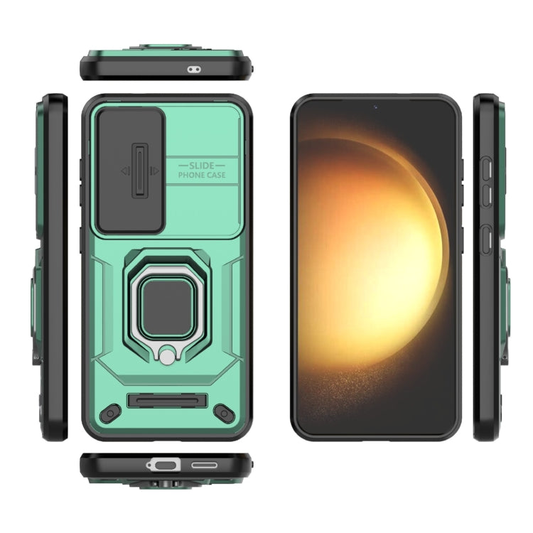 For Samsung Galaxy S25 5G Sliding Camshield TPU + PC Shockproof Phone Case with Holder(Green) - Galaxy S25 5G Cases by PMC Jewellery | Online Shopping South Africa | PMC Jewellery | Buy Now Pay Later Mobicred