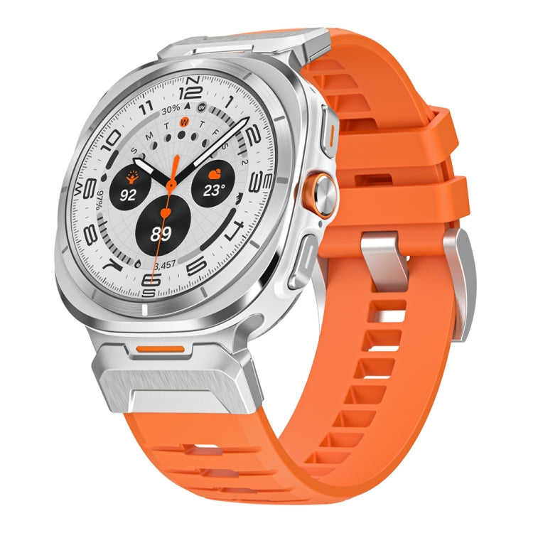For Samsung Galaxy Watch Ultra 47mm / Ultra 2025 Steel Buckle Fluororubber Watch Band(Silver Orange) - free shipping - PMC TechLife - Order now!