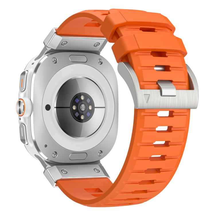 For Samsung Galaxy Watch Ultra 47mm / Ultra 2025 Steel Buckle Fluororubber Watch Band(Silver Orange) - free shipping - PMC TechLife - Order now!