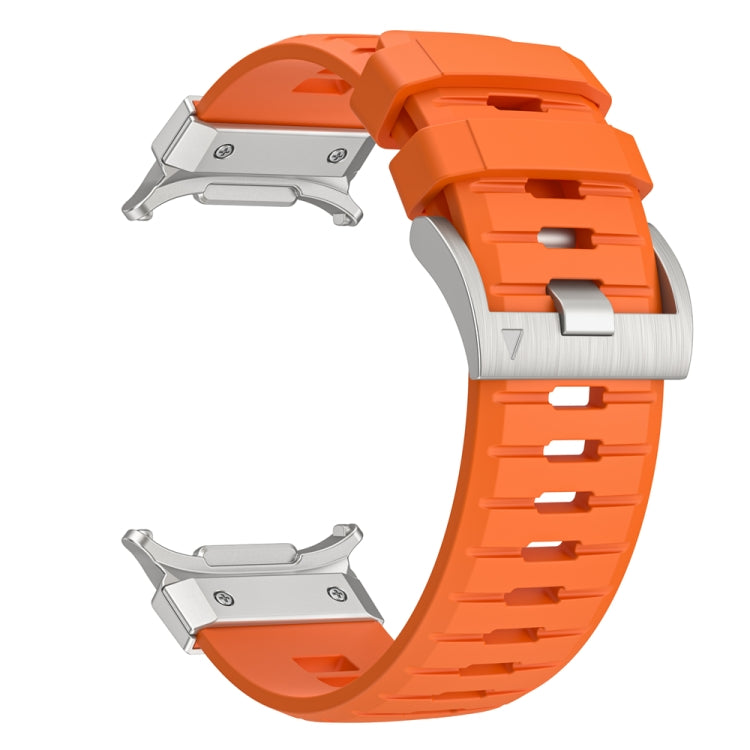 For Samsung Galaxy Watch Ultra 47mm / Ultra 2025 Steel Buckle Fluororubber Watch Band(Silver Orange) - free shipping - PMC TechLife - Order now!