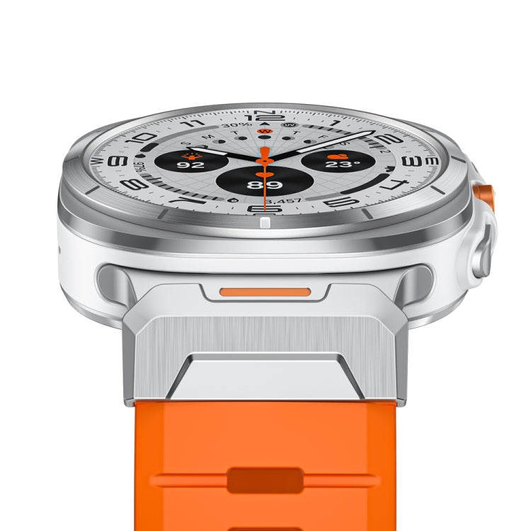 For Samsung Galaxy Watch Ultra 47mm / Ultra 2025 Steel Buckle Fluororubber Watch Band(Silver Orange) - free shipping - PMC TechLife - Order now!