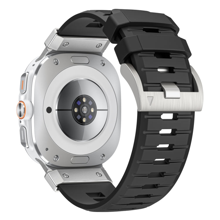 For Samsung Galaxy Watch Ultra 47mm Steel Buckle Fluororubber Watch Band(Silver Black) - free shipping - PMC TechLife - Order now!
