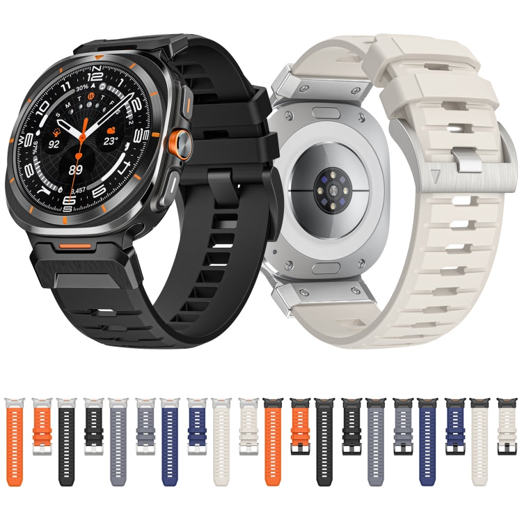 For Samsung Galaxy Watch Ultra 47mm / Ultra 2025 Steel Buckle Fluororubber Watch Band(Silver Orange) - free shipping - PMC TechLife - Order now!