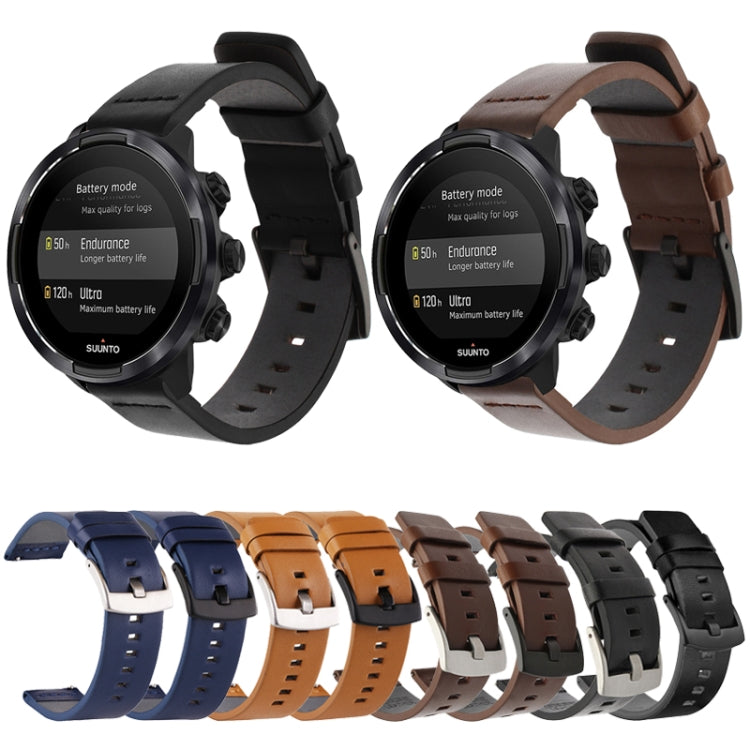 For Suunto 9 / Suunto 7 Steel Buckle 24mm Genuine Leather Watch Band(Black Silver) - free shipping - PMC TechLife - Order now!