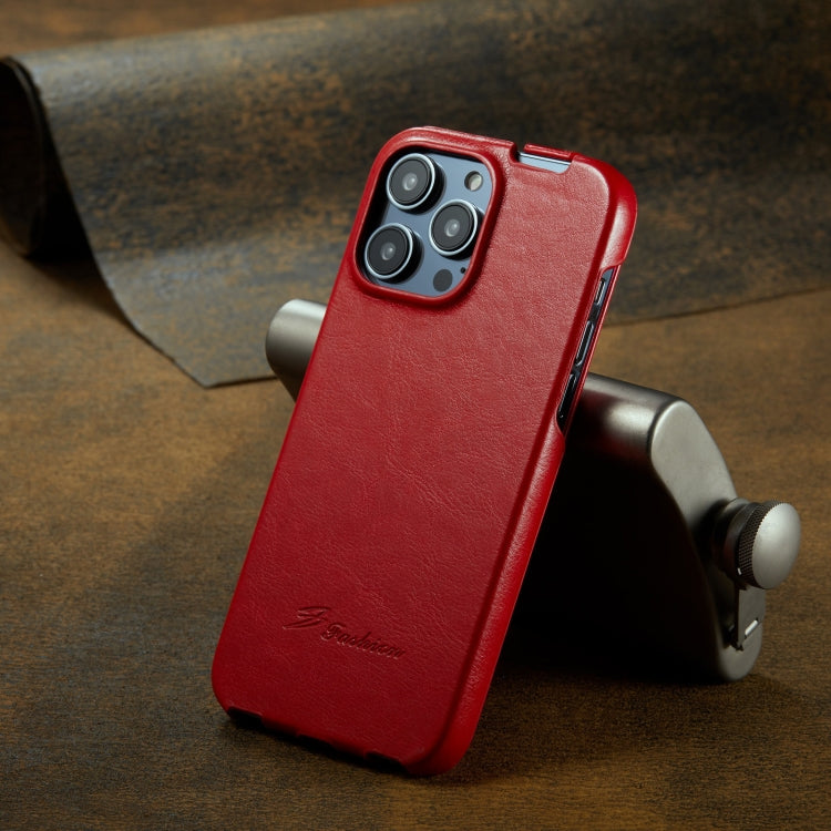 For iPhone 16 Pro Max Fierre Shann 64 Texture Vertical Flip PU Leather Phone Case(Red) - free shipping - PMC Jewellery - Order now!