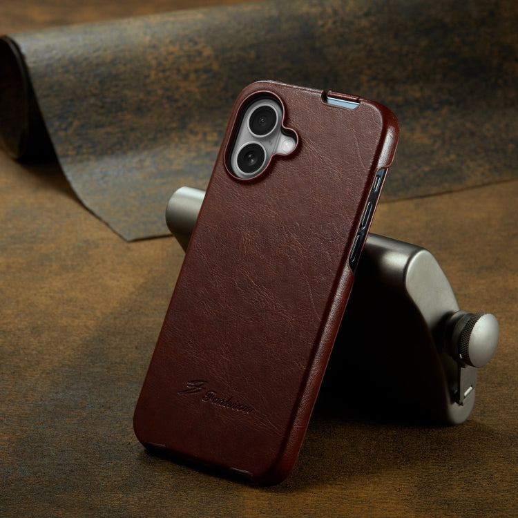 For iPhone 16 Fierre Shann 64 Texture Vertical Flip PU Leather Phone Case(Brown) - iPhone 16 Cases by FIERRE SHANN | Online Shopping South Africa | PMC Jewellery | Buy Now Pay Later Mobicred