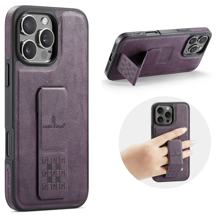 For iPhone 16 Pro Max Fierre Shann Oil Wax Cow Leather Holder Back Phone Case(Purple) - free shipping - PMC Jewellery - Order now!