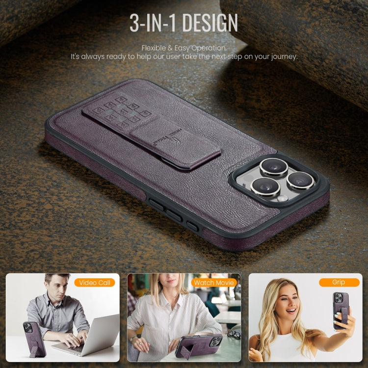 For iPhone 16 Pro Max Fierre Shann Oil Wax Cow Leather Holder Back Phone Case(Purple) - free shipping - PMC Jewellery - Order now!