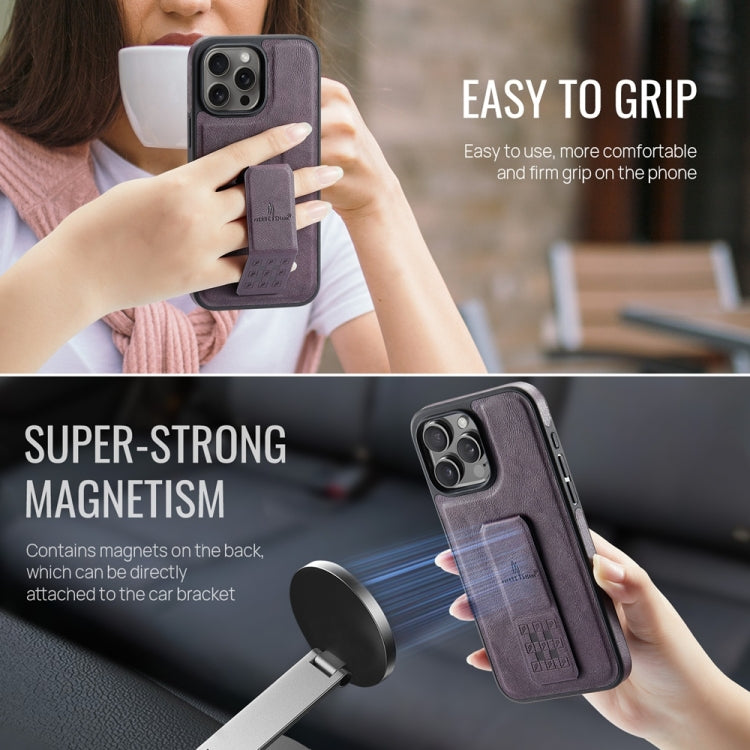 For iPhone 16 Pro Max Fierre Shann Oil Wax Cow Leather Holder Back Phone Case(Purple) - free shipping - PMC Jewellery - Order now!