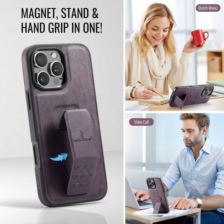 For iPhone 16 Pro Max Fierre Shann Oil Wax Cow Leather Holder Back Phone Case(Purple) - free shipping - PMC Jewellery - Order now!