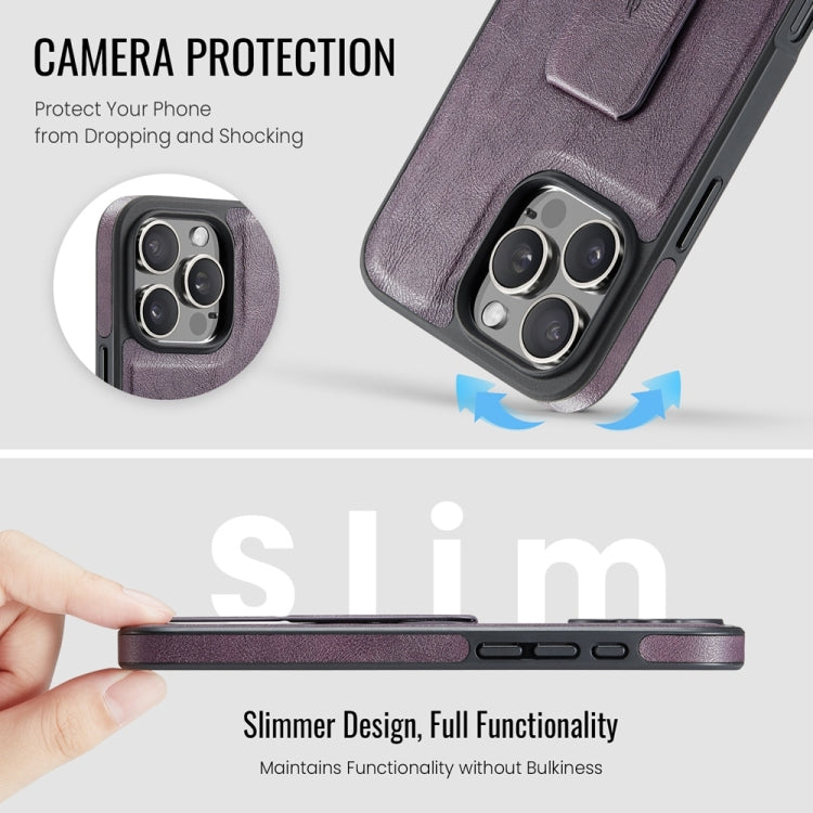 For iPhone 16 Pro Max Fierre Shann Oil Wax Cow Leather Holder Back Phone Case(Purple) - free shipping - PMC Jewellery - Order now!