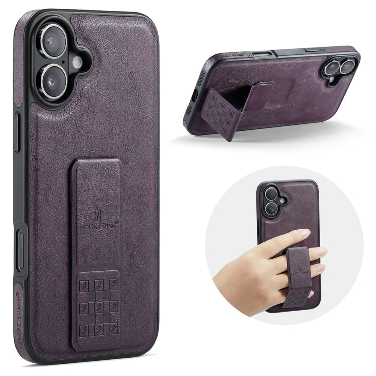 For iPhone 16 Plus Fierre Shann Oil Wax Cow Leather Holder Back Phone Case(Purple) - iPhone 16 Plus Cases by FIERRE SHANN | Online Shopping South Africa | PMC Jewellery | Buy Now Pay Later Mobicred