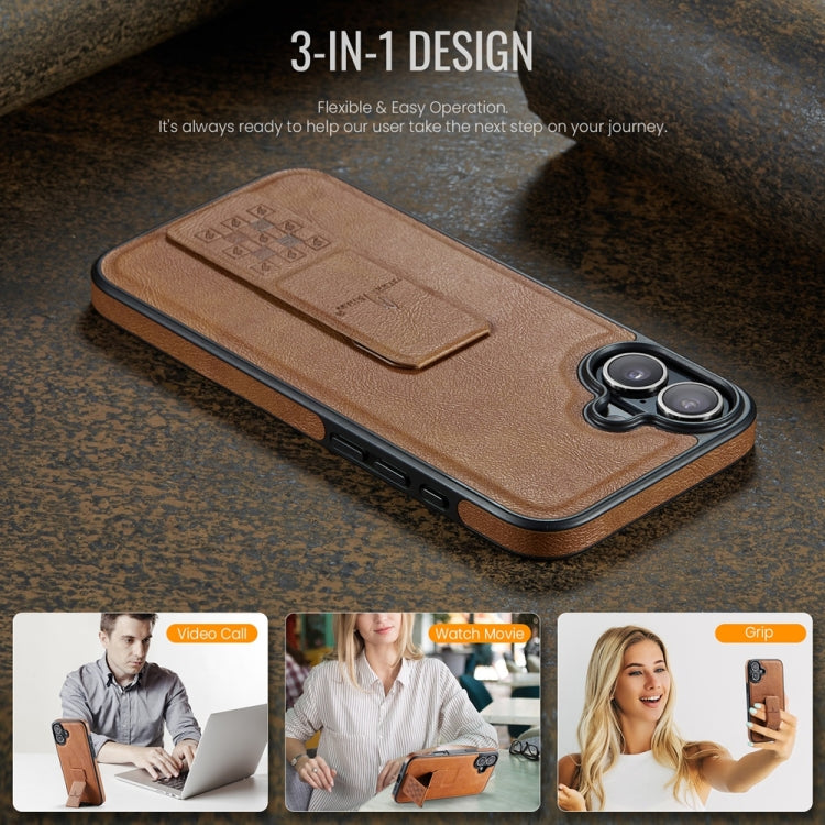 For iPhone 16 Plus Fierre Shann Oil Wax Cow Leather Holder Back Phone Case(Brown) - iPhone 16 Plus Cases by FIERRE SHANN | Online Shopping South Africa | PMC Jewellery | Buy Now Pay Later Mobicred