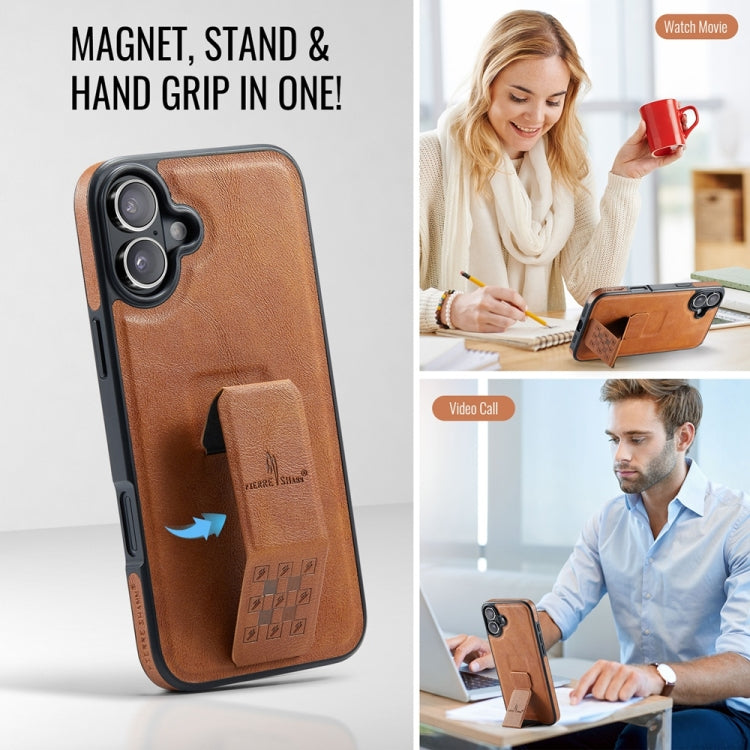 For iPhone 16 Plus Fierre Shann Oil Wax Cow Leather Holder Back Phone Case(Brown) - iPhone 16 Plus Cases by FIERRE SHANN | Online Shopping South Africa | PMC Jewellery | Buy Now Pay Later Mobicred