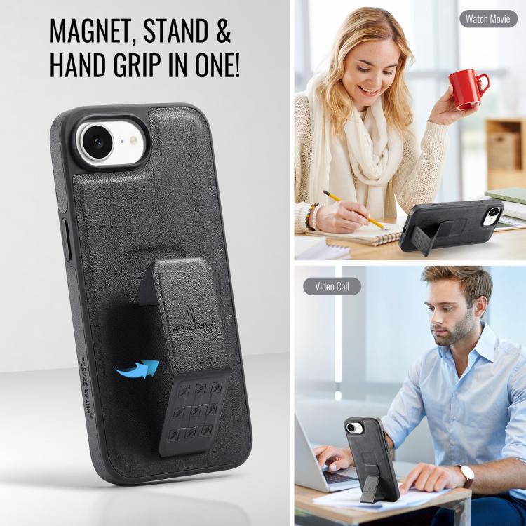 For iPhone 16e Fierre Shann Oil Wax Cow Leather Holder Back Phone Case(Black) - free shipping - PMc TechLife - Order now!