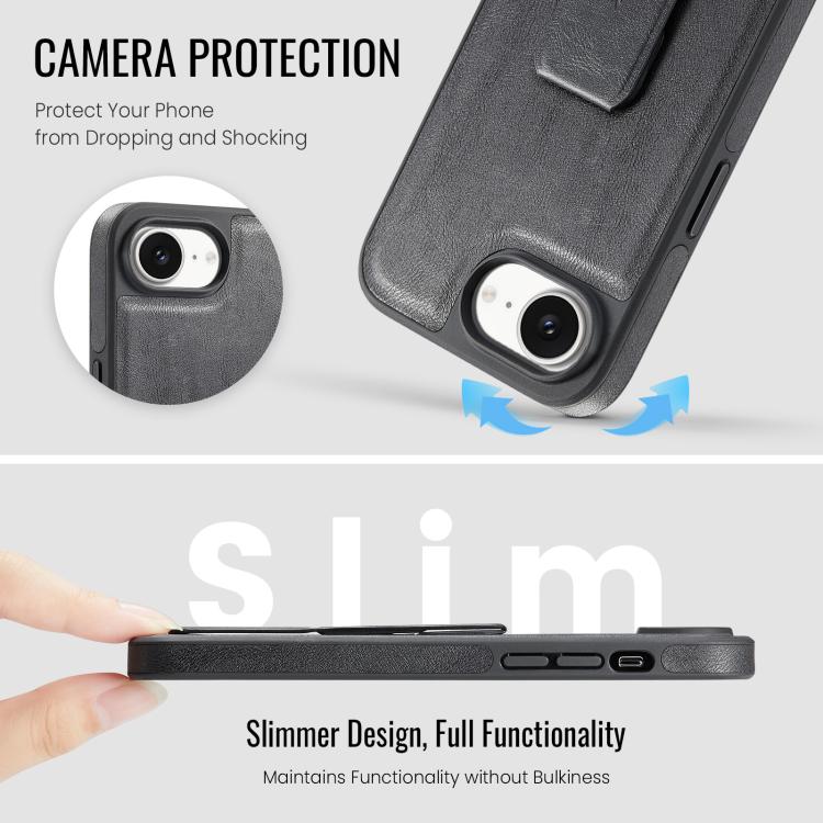 For iPhone 16e Fierre Shann Oil Wax Cow Leather Holder Back Phone Case(Black) - free shipping - PMc TechLife - Order now!