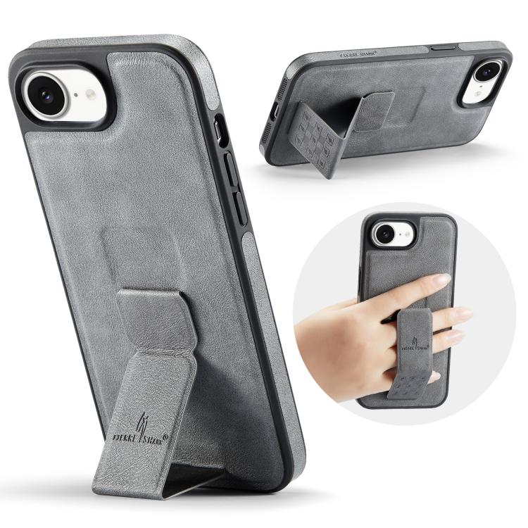 For iPhone 16e Fierre Shann Oil Wax Cow Leather Holder Back Phone Case(Grey) - free shipping - PMc TechLife - Order now!